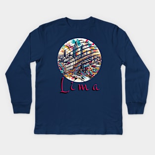 Lima Peru Artistic Watercolor Downtown Kids Long Sleeve T-Shirt